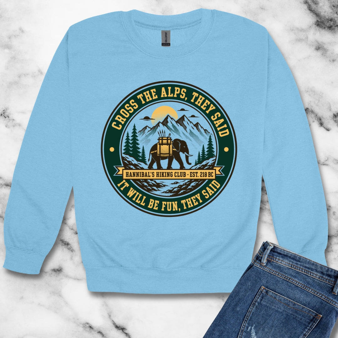 Badge Style Cross the Alps They Said Elephant Unisex Heavy Crewneck Sweatshirt
