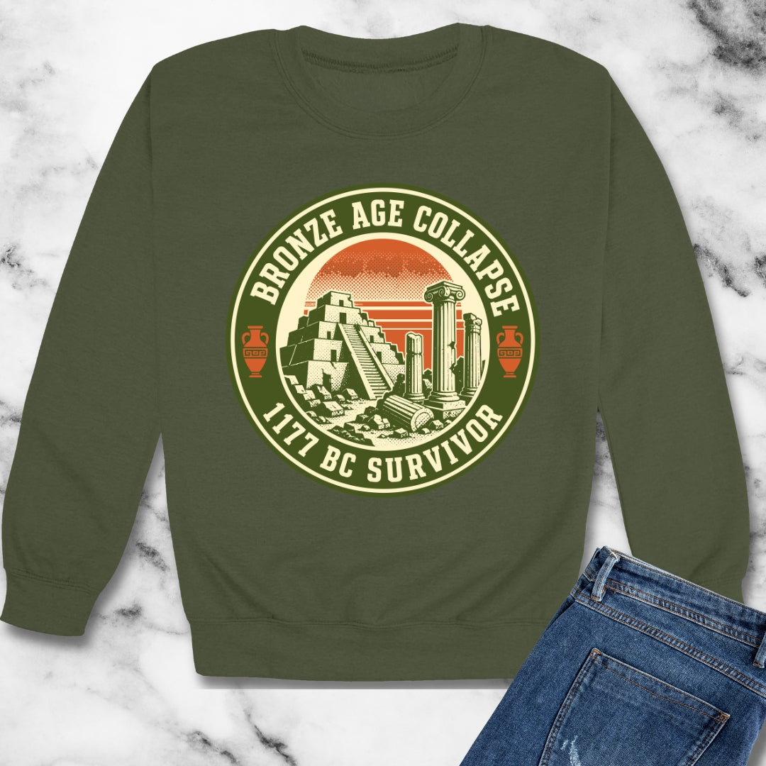 Badge Style Bronze Age Collapse Survivor Unisex Heavy Crewneck Sweatshirt
