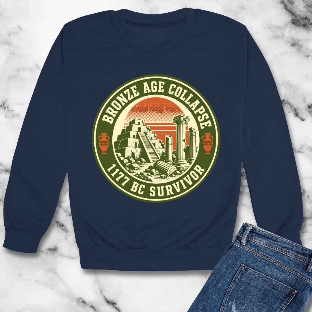 Badge Style Bronze Age Collapse Survivor Unisex Heavy Crewneck Sweatshirt