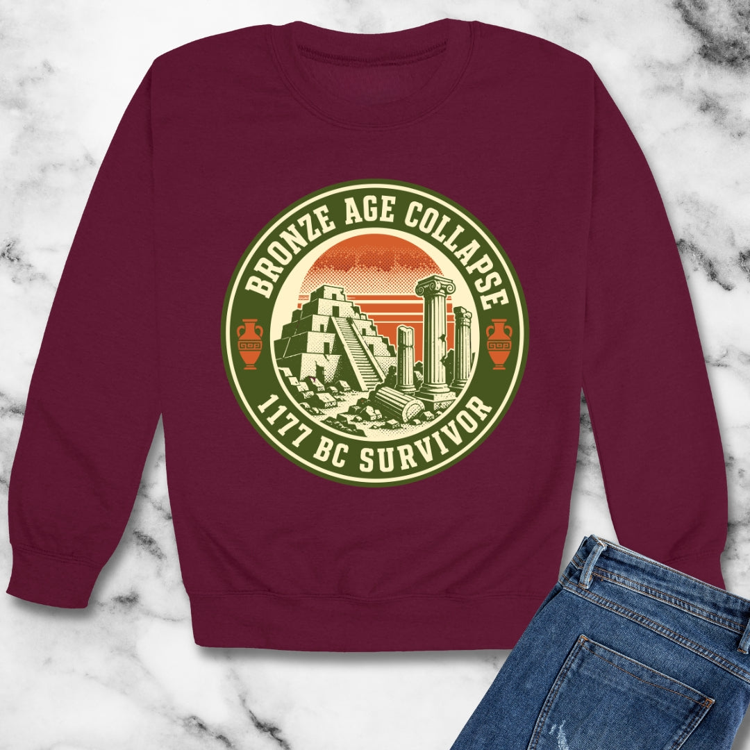 Badge Style Bronze Age Collapse Survivor Unisex Heavy Crewneck Sweatshirt
