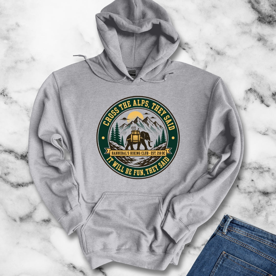 Badge Style Cross the Alps They Said Elephant Hoodie