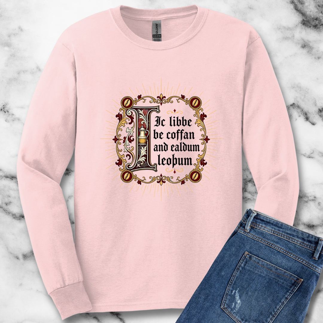 I Live on Coffee Poetry Old English Unisex Long Sleeve Tee