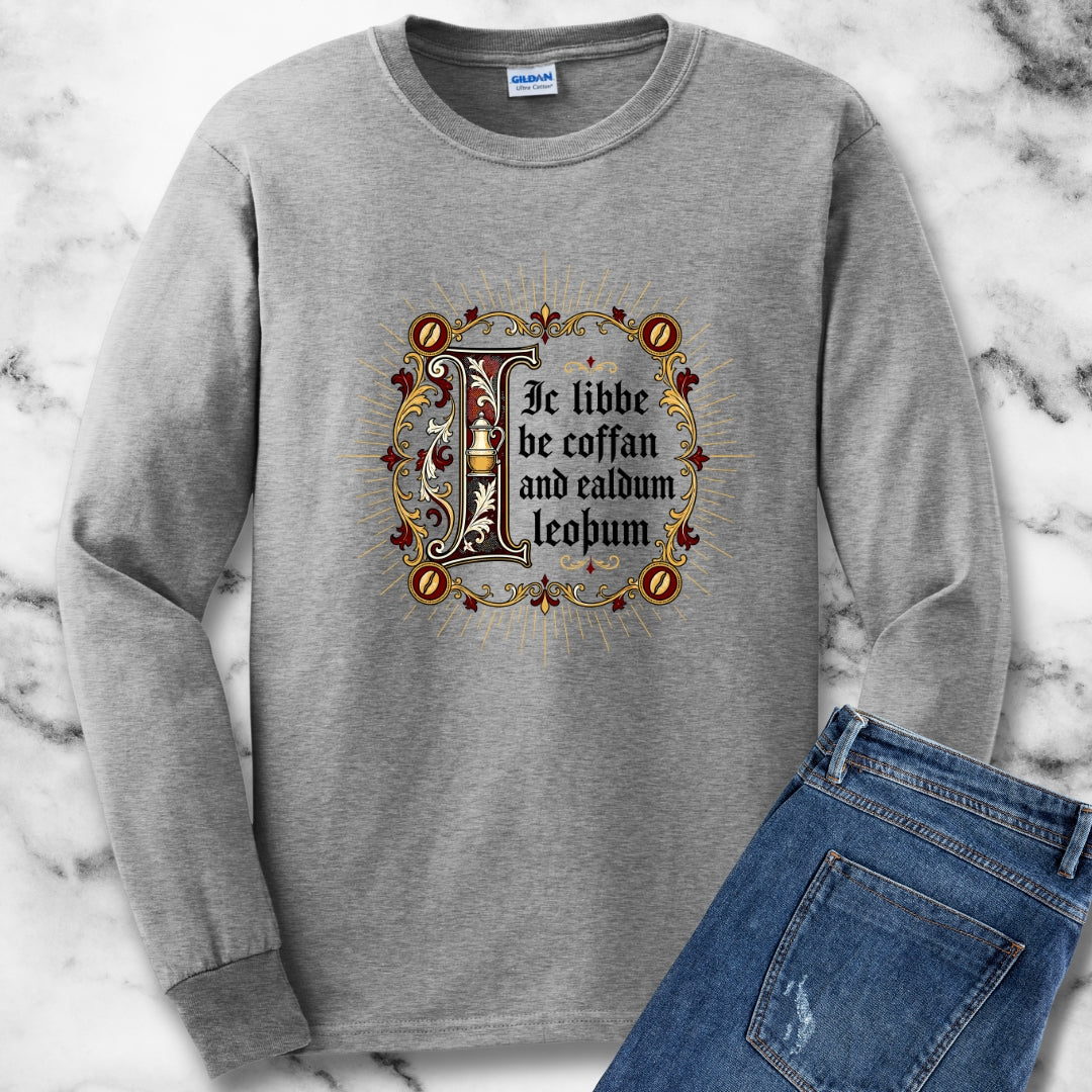 I Live on Coffee Poetry Old English Unisex Long Sleeve Tee
