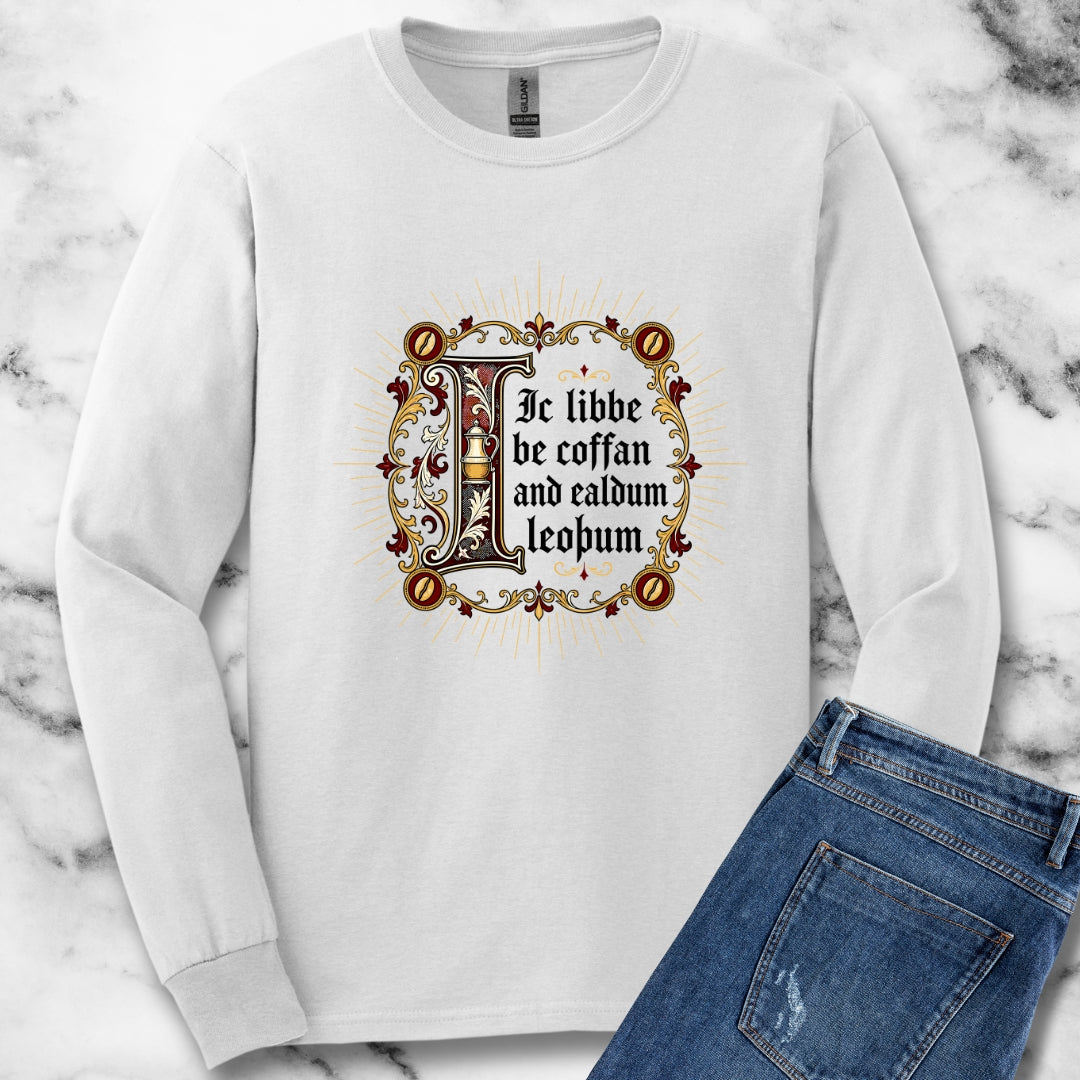 I Live on Coffee Poetry Old English Unisex Long Sleeve Tee