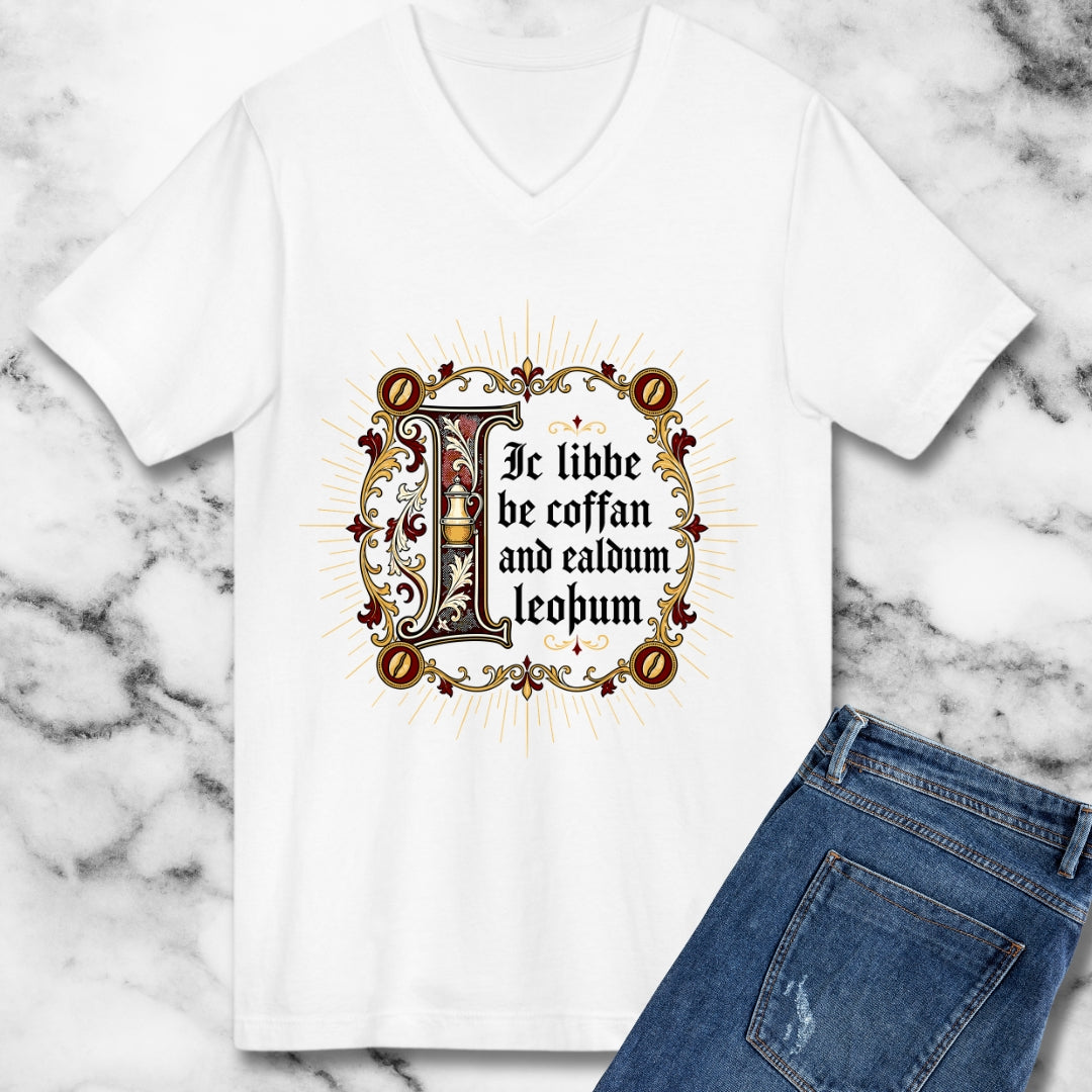 I Live on Coffee Poetry Old English V-neck