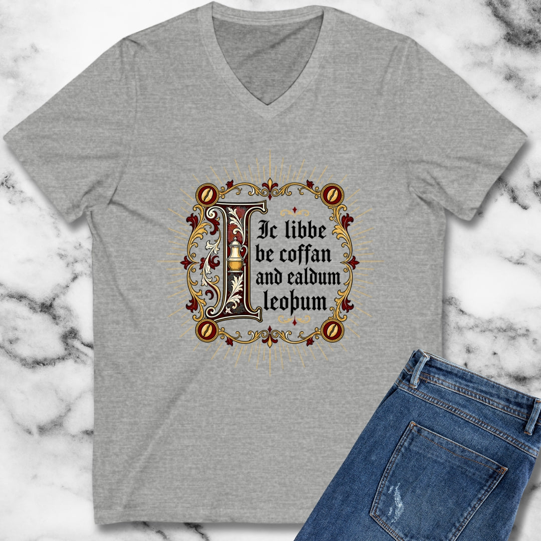 I Live on Coffee Poetry Old English V-neck