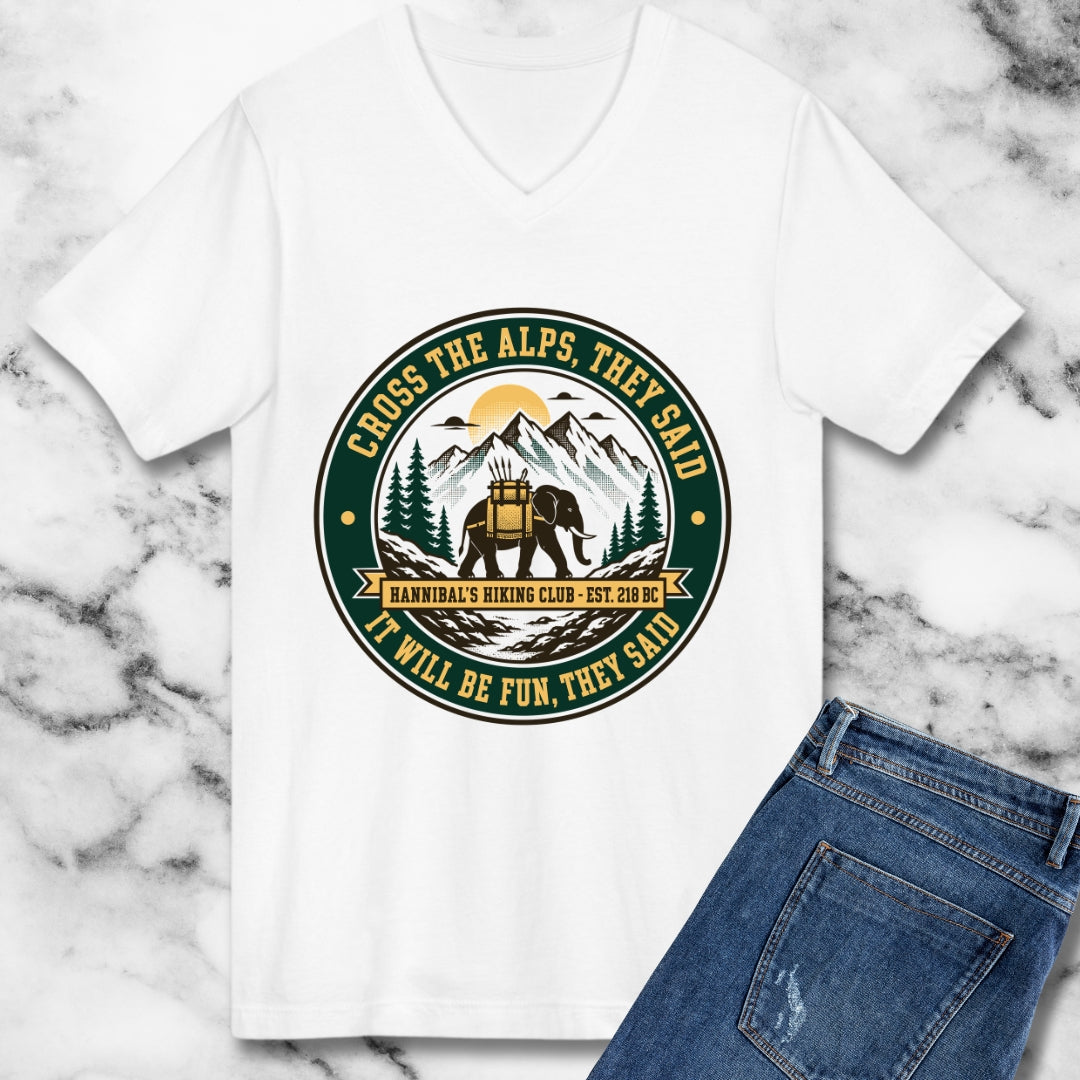 Badge Style Cross the Alps They Said Elephant V-neck