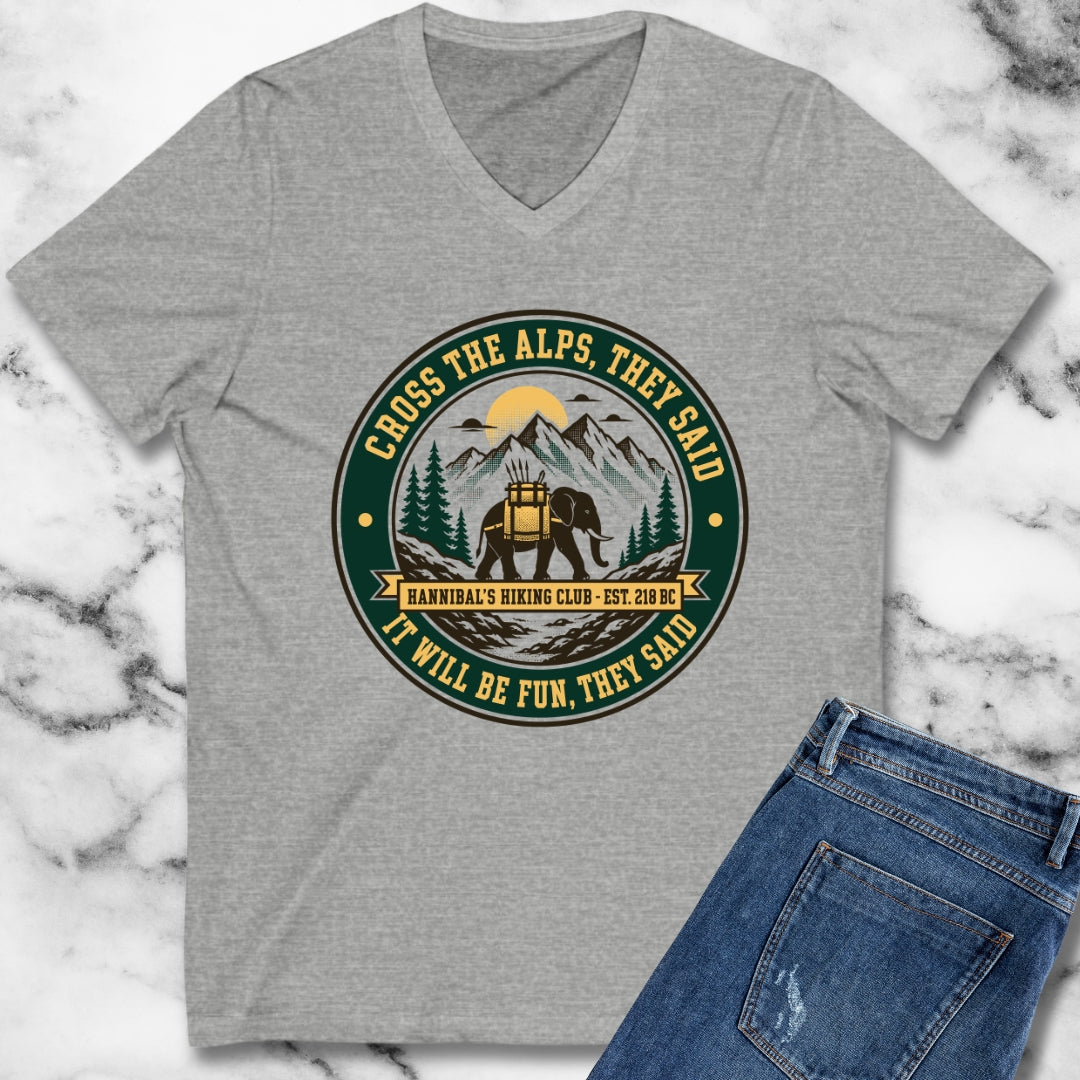 Badge Style Cross the Alps They Said Elephant V-neck