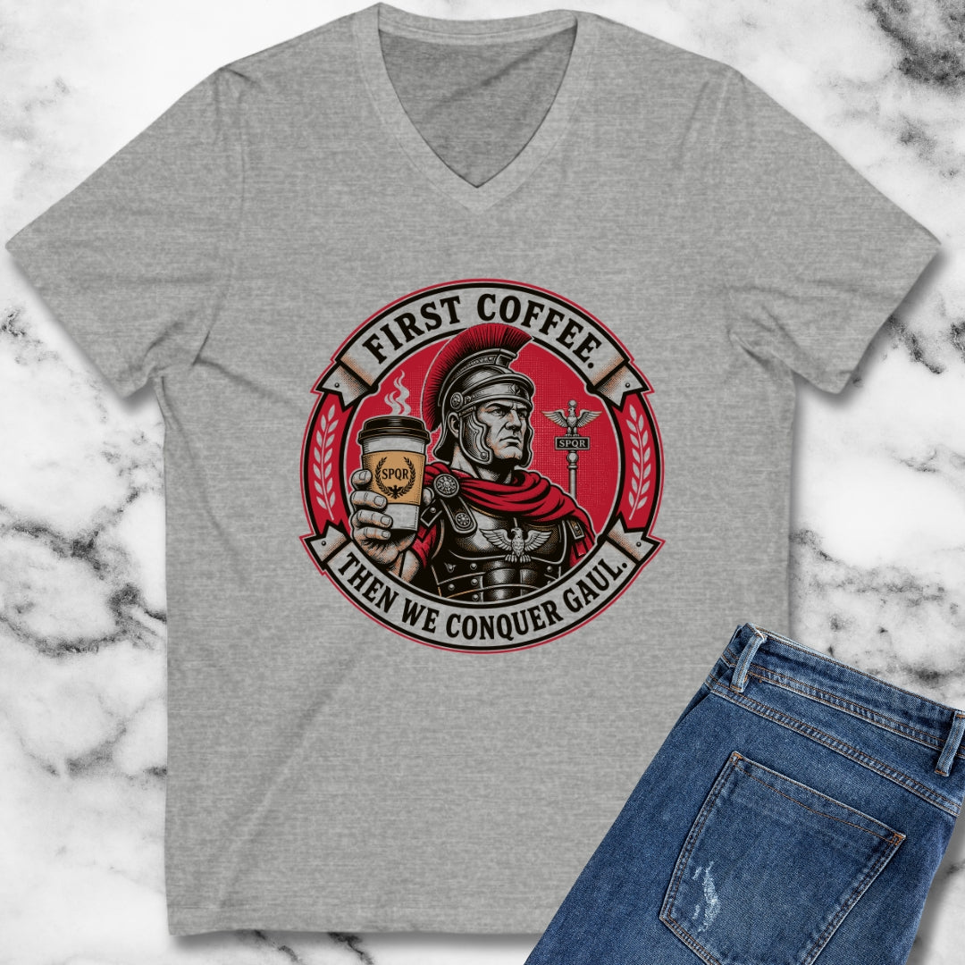 First Coffee Then Conquer Gaul V-neck