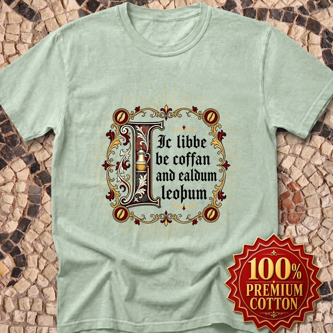 I Live on Coffee Poetry Old English Premium Tee