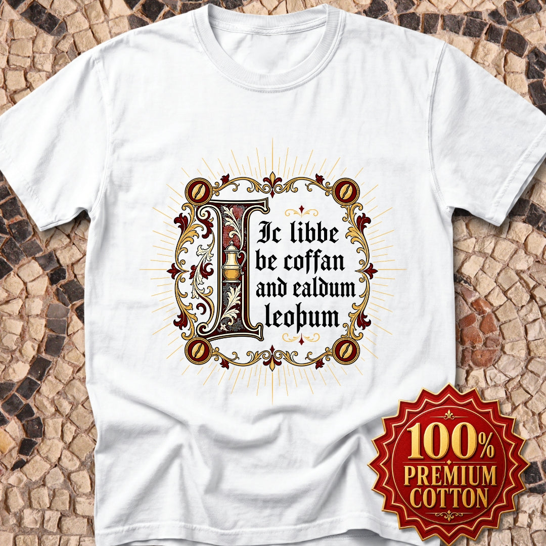 I Live on Coffee Poetry Old English Premium Tee