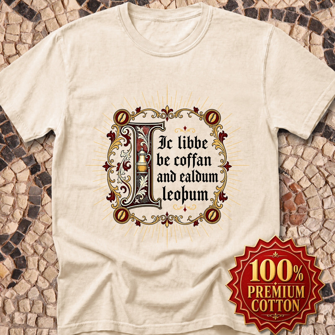 I Live on Coffee Poetry Old English Premium Tee