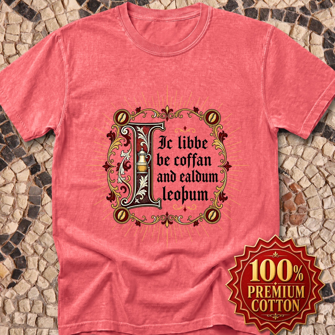 I Live on Coffee Poetry Old English Premium Tee