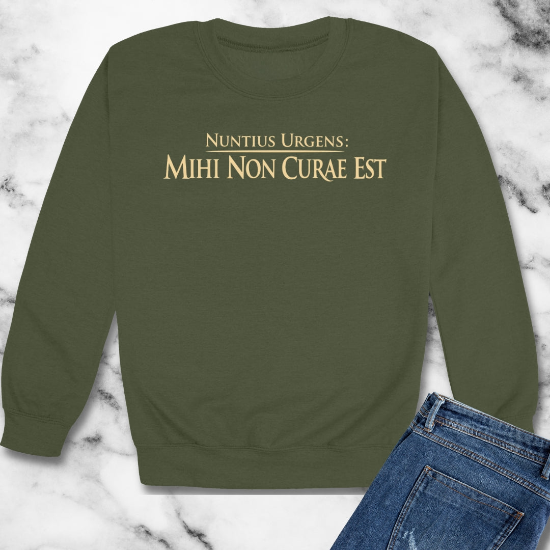 Breaking News: I Don't Care in Latin Unisex Heavy Crewneck Sweatshirt