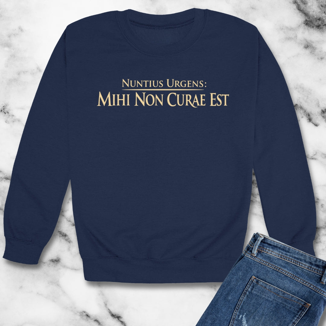 Breaking News: I Don't Care in Latin Unisex Heavy Crewneck Sweatshirt
