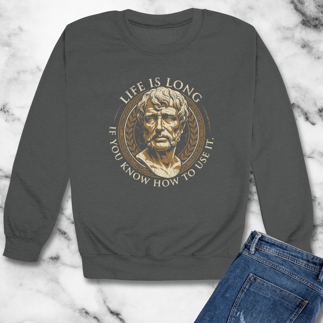 Seneca Life Is Long Quote Unisex Heavy Crewneck Sweatshirt