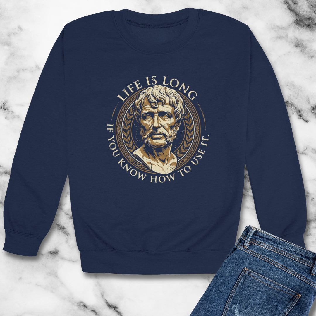 Seneca Life Is Long Quote Unisex Heavy Crewneck Sweatshirt