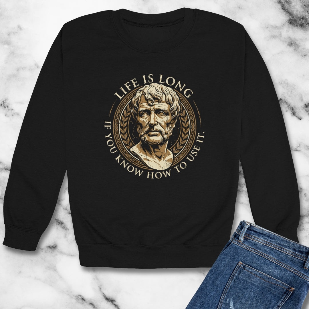 Seneca Life Is Long Quote Unisex Heavy Crewneck Sweatshirt