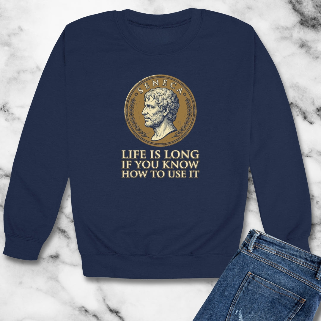 Seneca Life Is Long Quote Coin Unisex Heavy Crewneck Sweatshirt