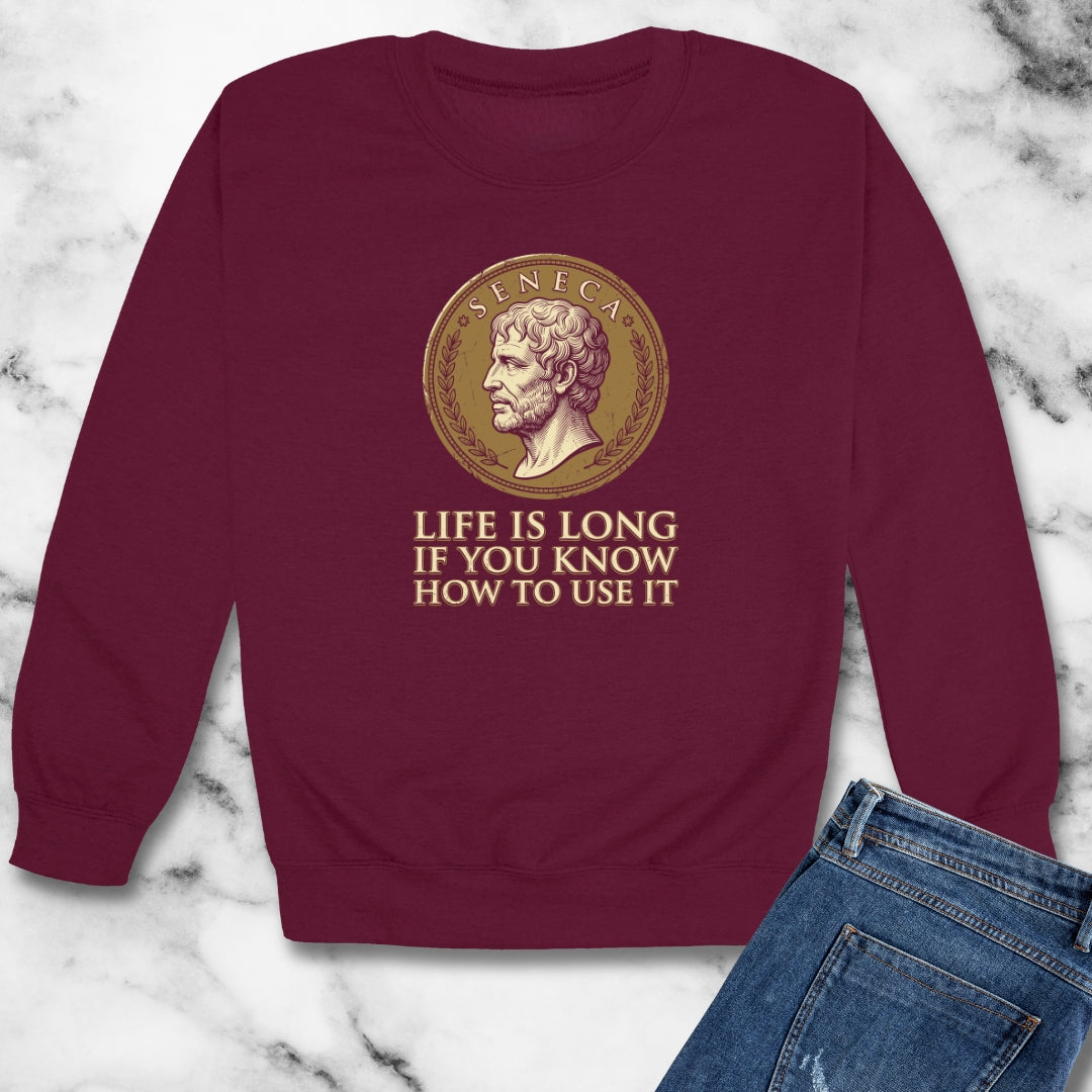 Seneca Life Is Long Quote Coin Unisex Heavy Crewneck Sweatshirt