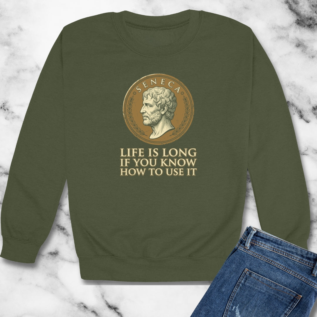 Seneca Life Is Long Quote Coin Unisex Heavy Crewneck Sweatshirt