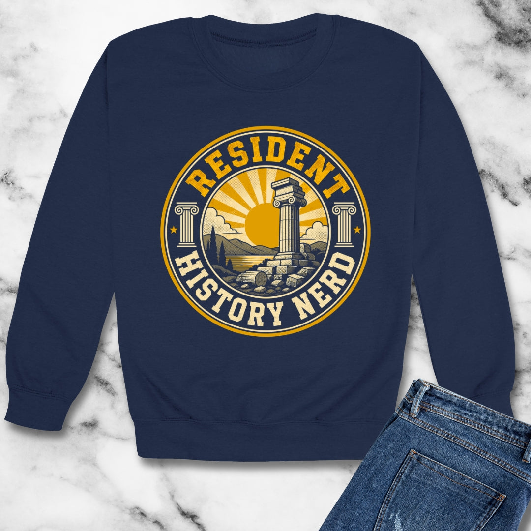 Resident History Nerd Badge Style Unisex Heavy Crewneck Sweatshirt