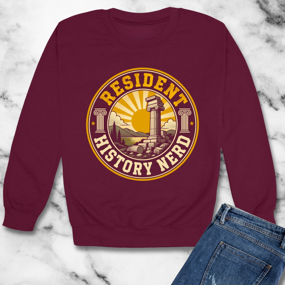 Resident History Nerd Badge Style Unisex Heavy Crewneck Sweatshirt