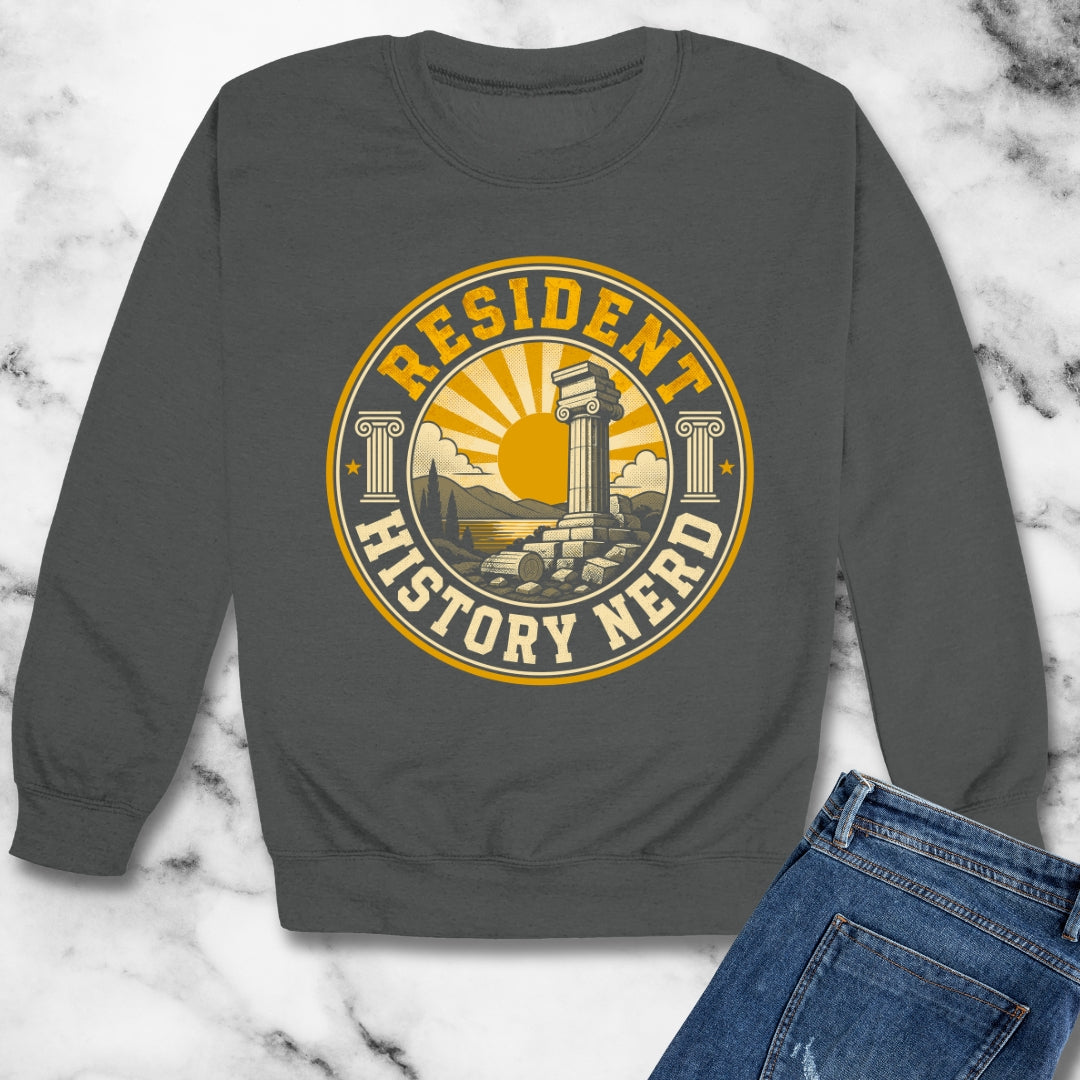 Resident History Nerd Badge Style Unisex Heavy Crewneck Sweatshirt