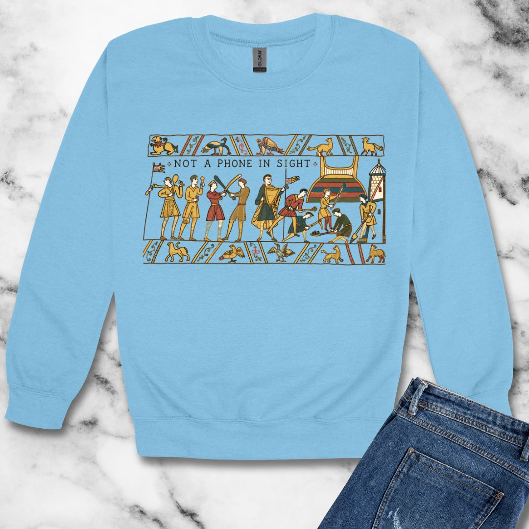 Bayeux Tapestry Not a Phone in Sight Unisex Heavy Crewneck Sweatshirt