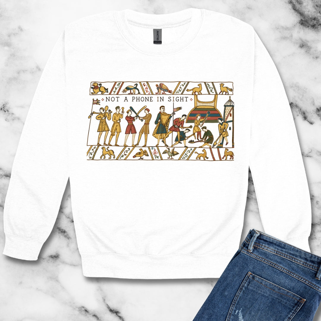 Bayeux Tapestry Not a Phone in Sight Unisex Heavy Crewneck Sweatshirt