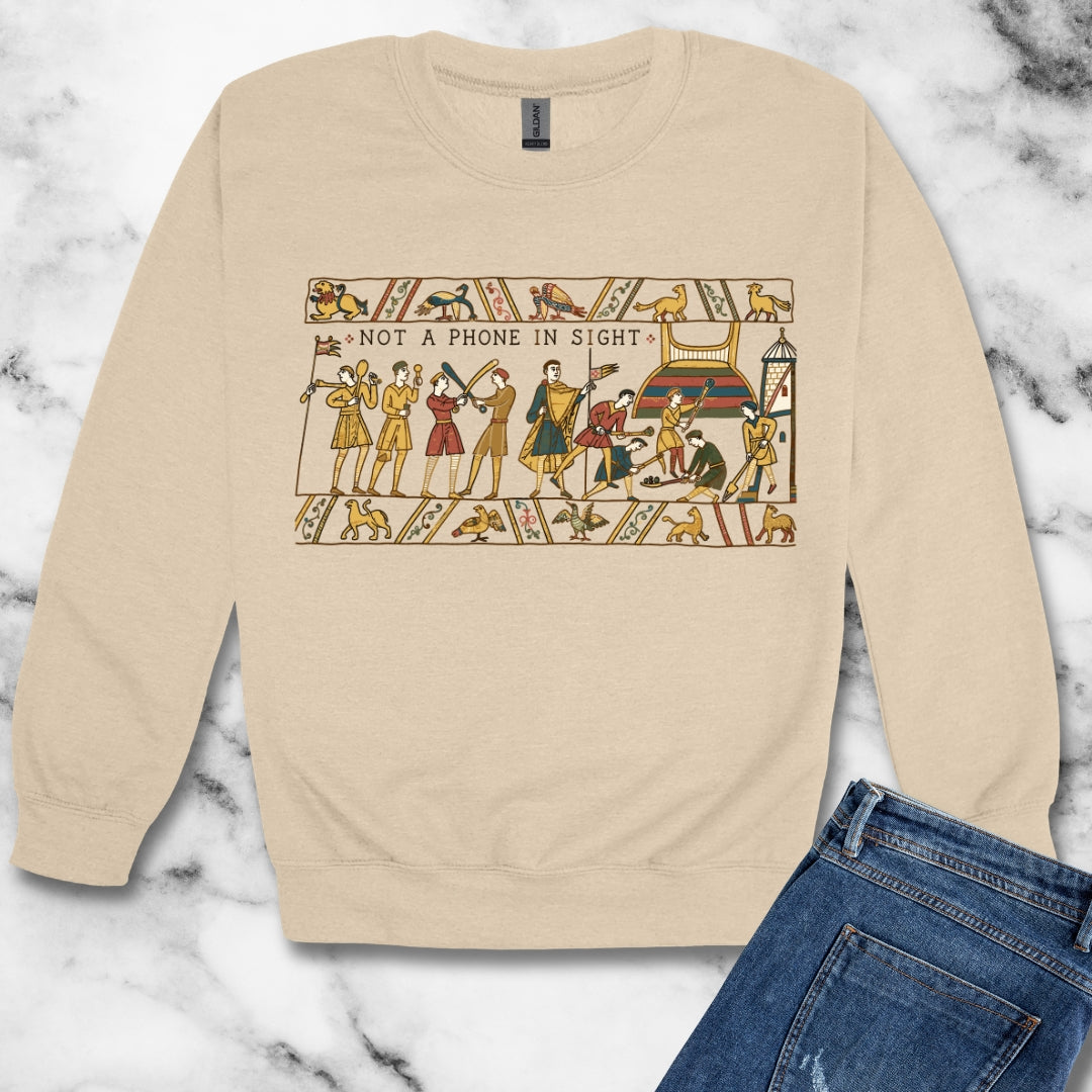 Bayeux Tapestry Not a Phone in Sight Unisex Heavy Crewneck Sweatshirt