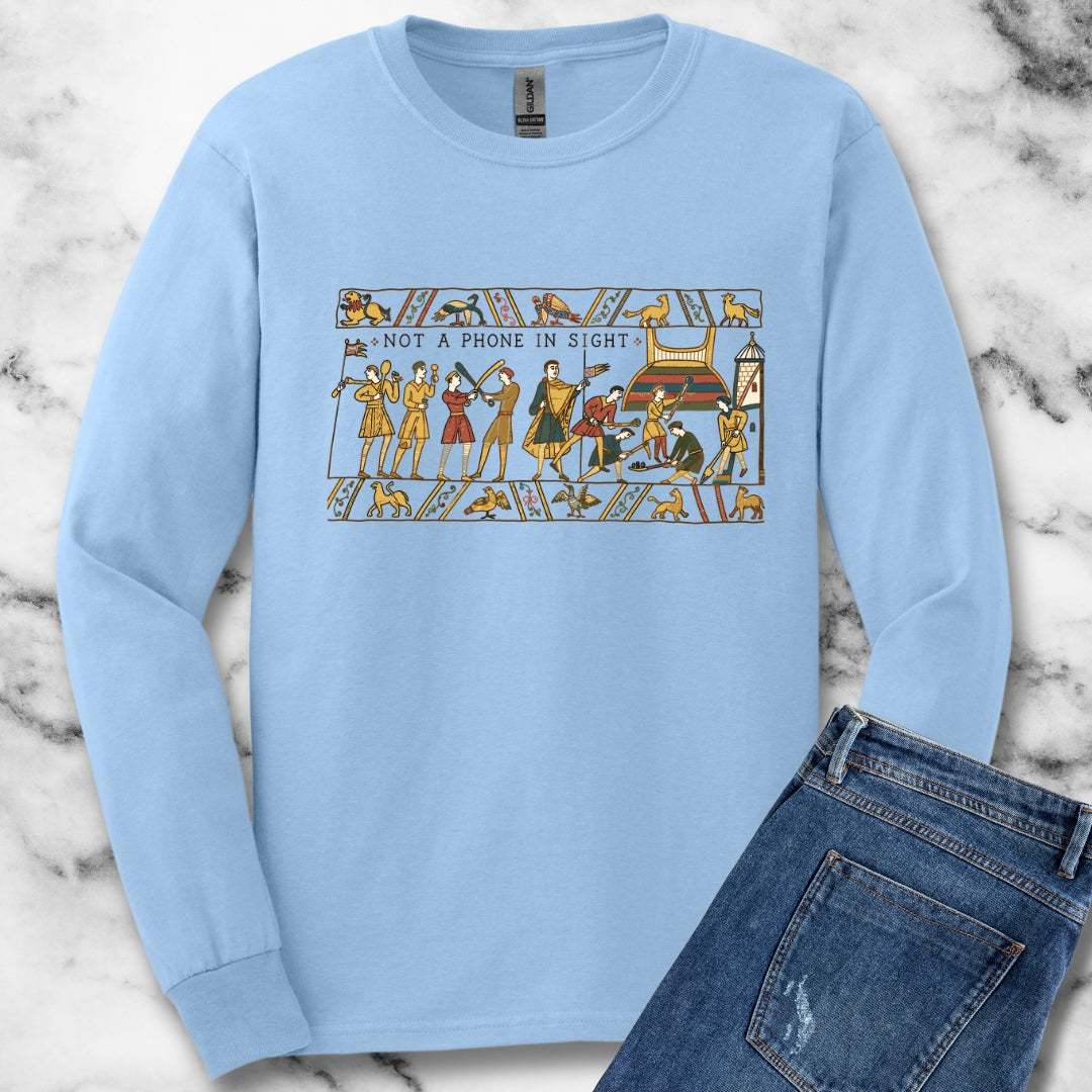 Bayeux Tapestry Not a Phone in Sight Unisex Long Sleeve Tee