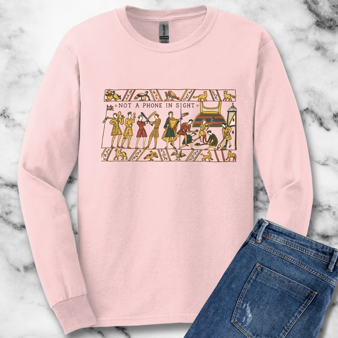 Bayeux Tapestry Not a Phone in Sight Unisex Long Sleeve Tee