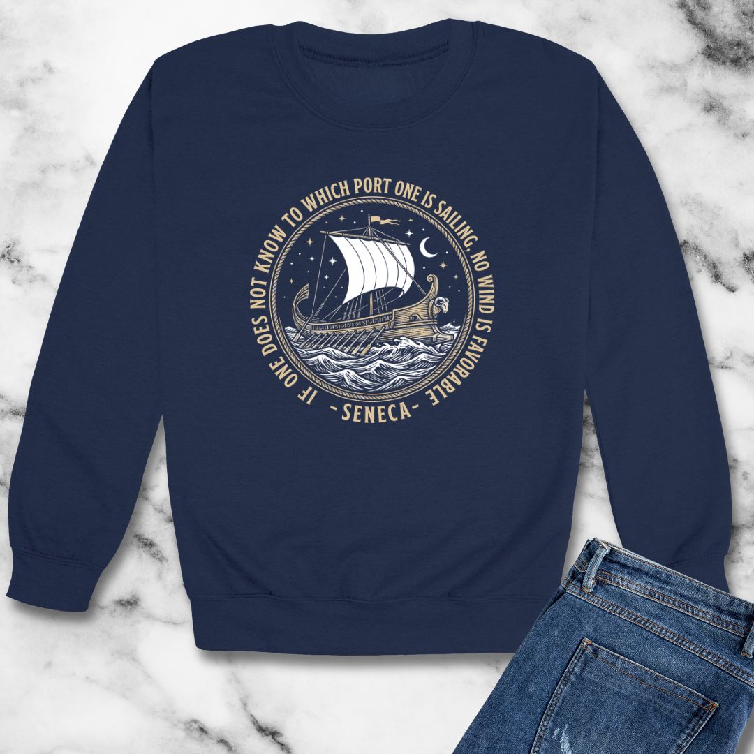 Seneca No Wind Is Favorable Quote Unisex Heavy Crewneck Sweatshirt