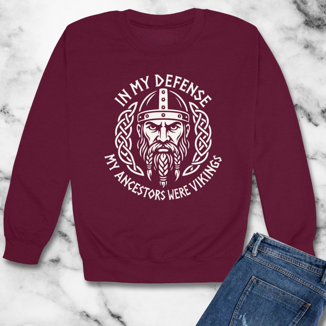 In My Defense Ancestors Viking Unisex Heavy Crewneck Sweatshirt