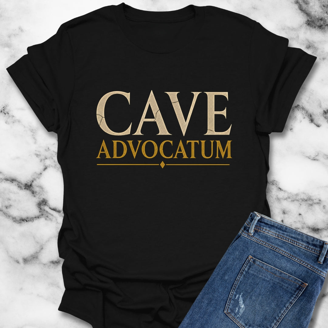 Carved Style Cave Advocatum Beware the Lawyer T-Shirt