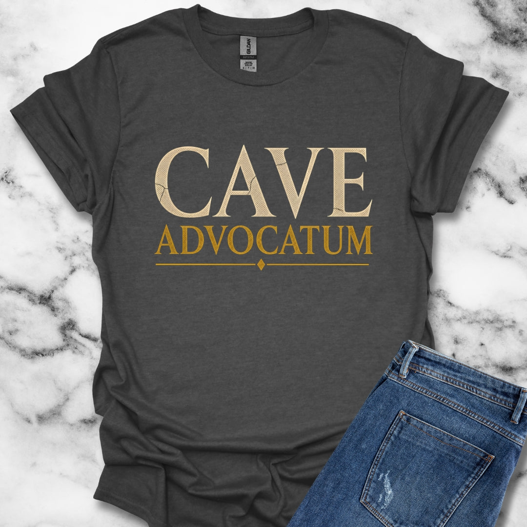 Carved Style Cave Advocatum Beware the Lawyer T-Shirt