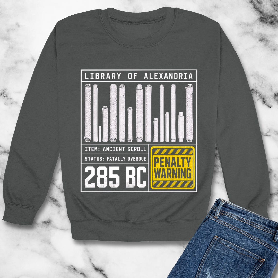 Library of Alexandria Fatally Overdue Scroll Unisex Heavy Crewneck Sweatshirt