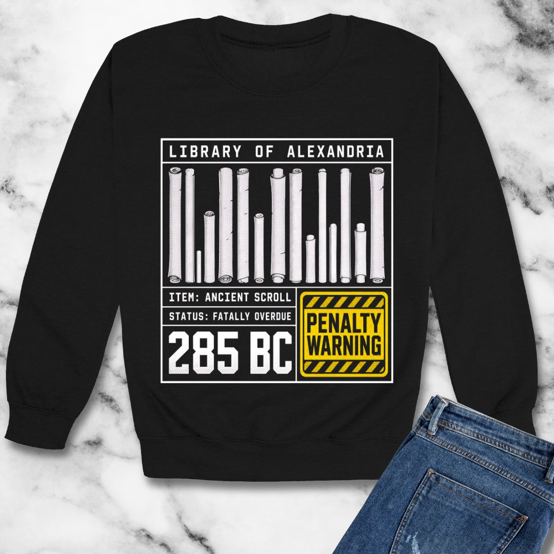 Library of Alexandria Fatally Overdue Scroll Unisex Heavy Crewneck Sweatshirt