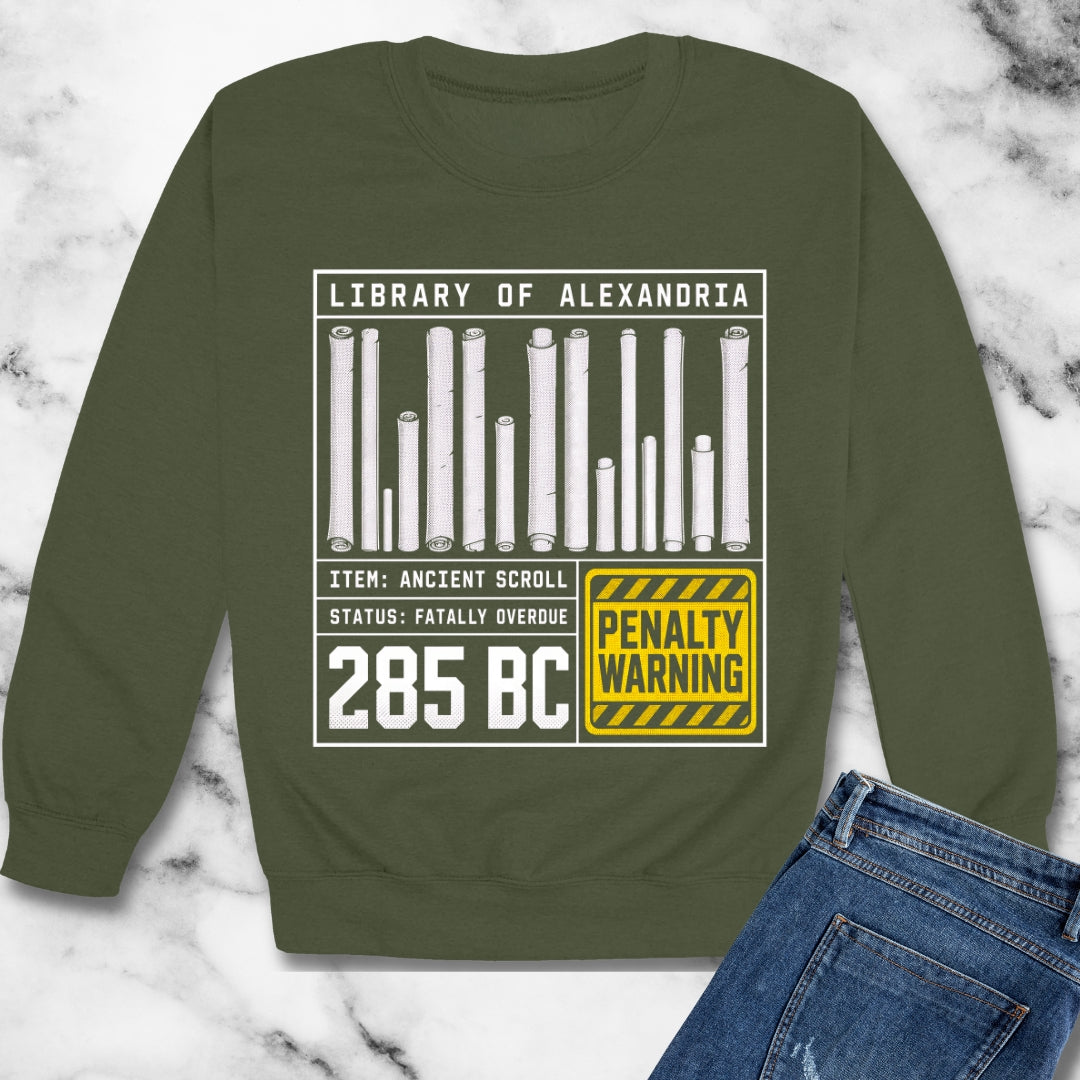Library of Alexandria Fatally Overdue Scroll Unisex Heavy Crewneck Sweatshirt