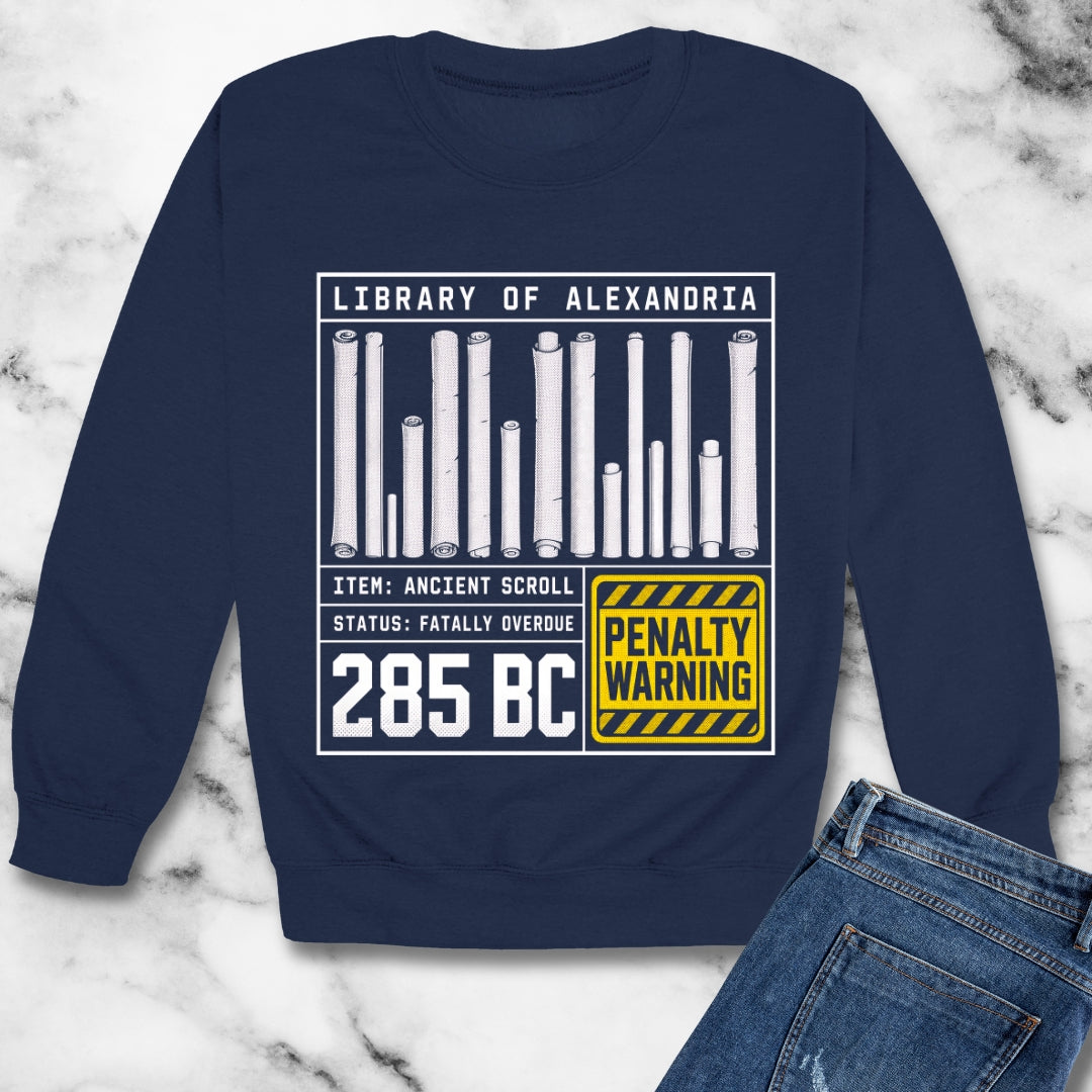 Library of Alexandria Fatally Overdue Scroll Unisex Heavy Crewneck Sweatshirt