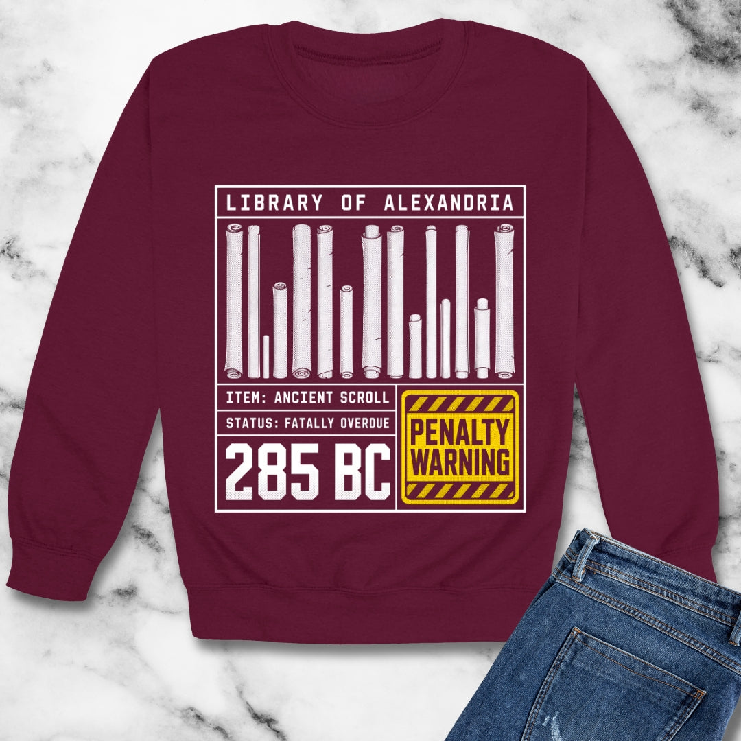 Library of Alexandria Fatally Overdue Scroll Unisex Heavy Crewneck Sweatshirt