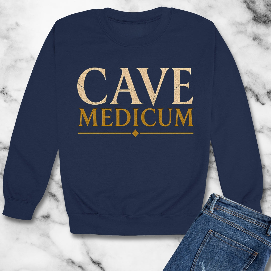 Carved Style Cave Medicum Beware the Doctor Unisex Heavy Crewneck Sweatshirt