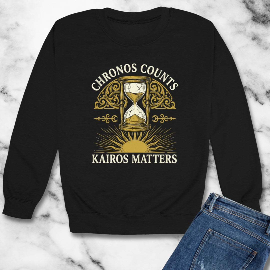 Greek Chronos vs Kairos Unisex Heavy Crewneck Sweatshirt