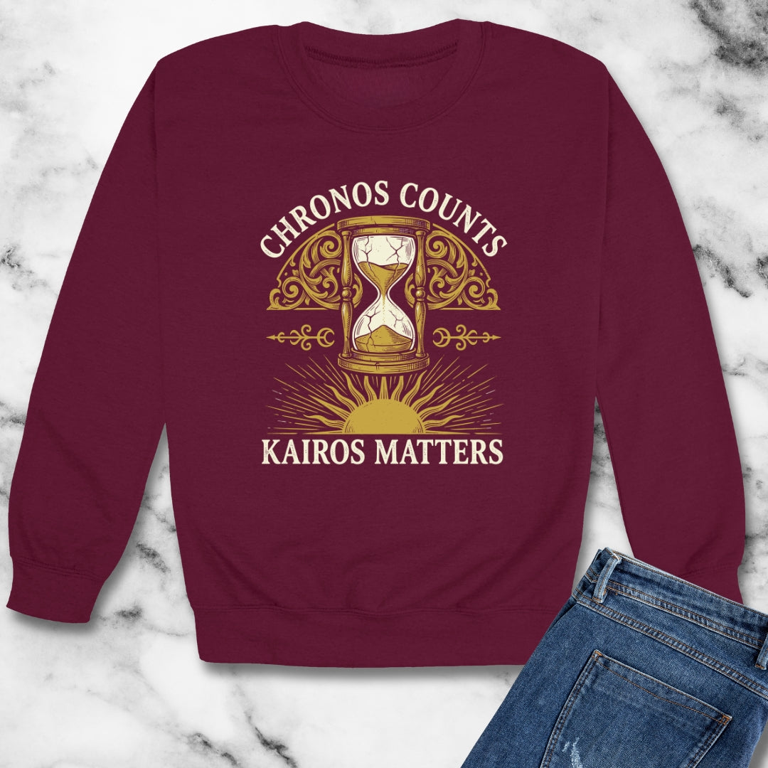 Greek Chronos vs Kairos Unisex Heavy Crewneck Sweatshirt