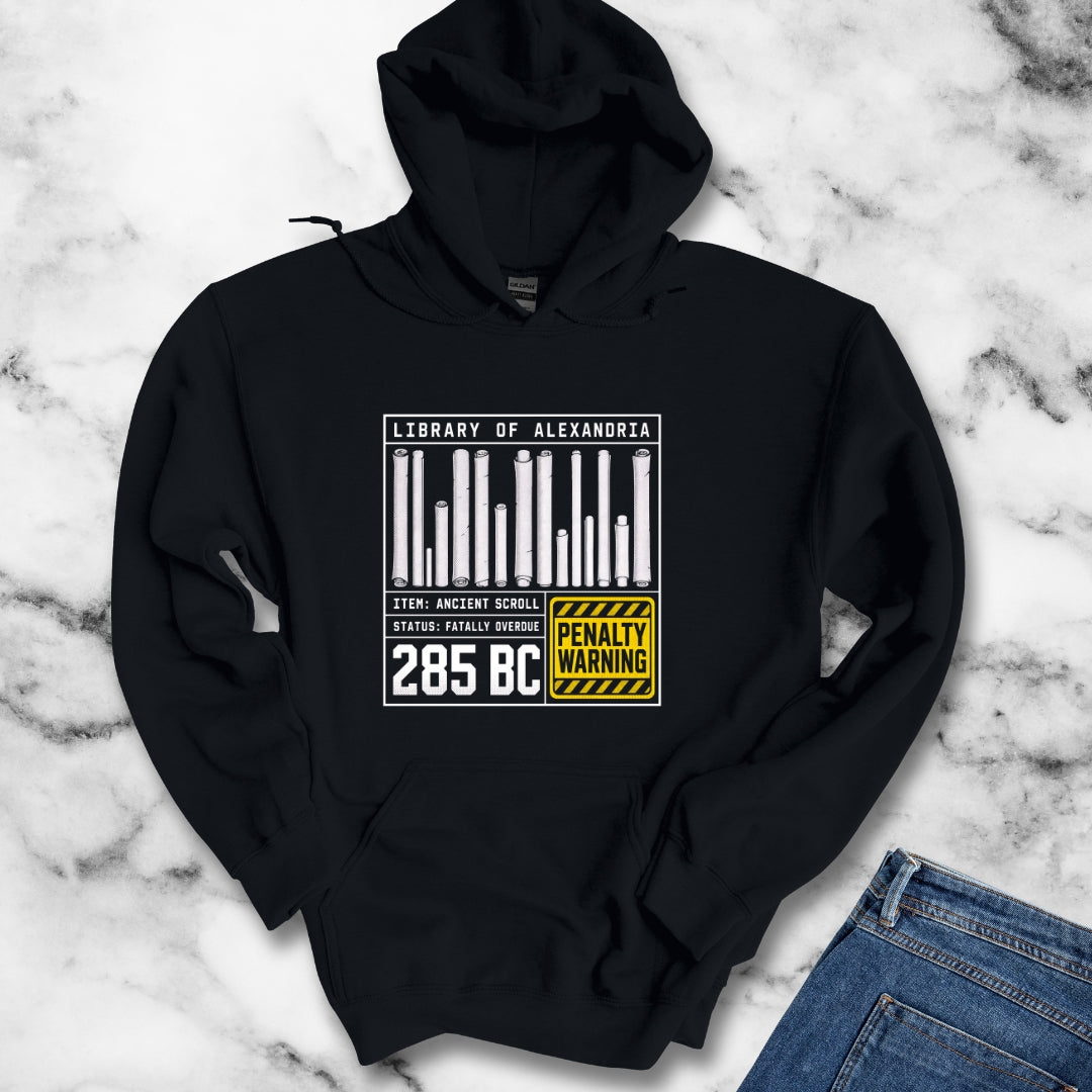 Library of Alexandria Fatally Overdue Scroll Hoodie