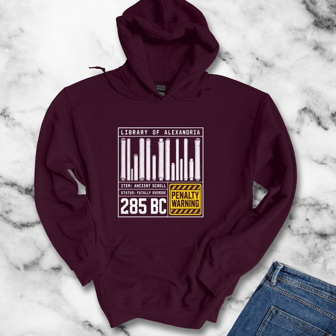 Library of Alexandria Fatally Overdue Scroll Hoodie