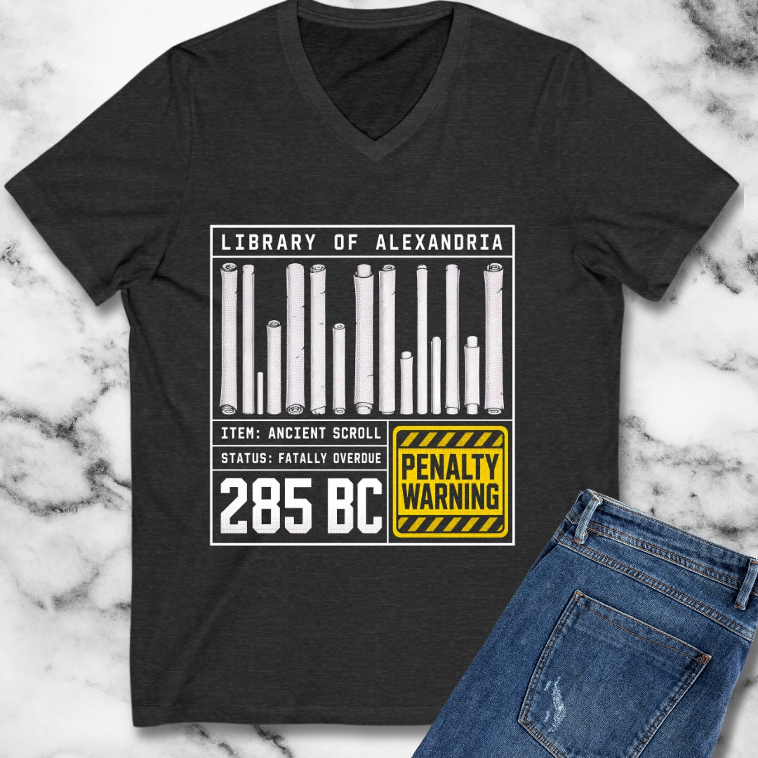 Library of Alexandria Fatally Overdue Scroll V-Neck
