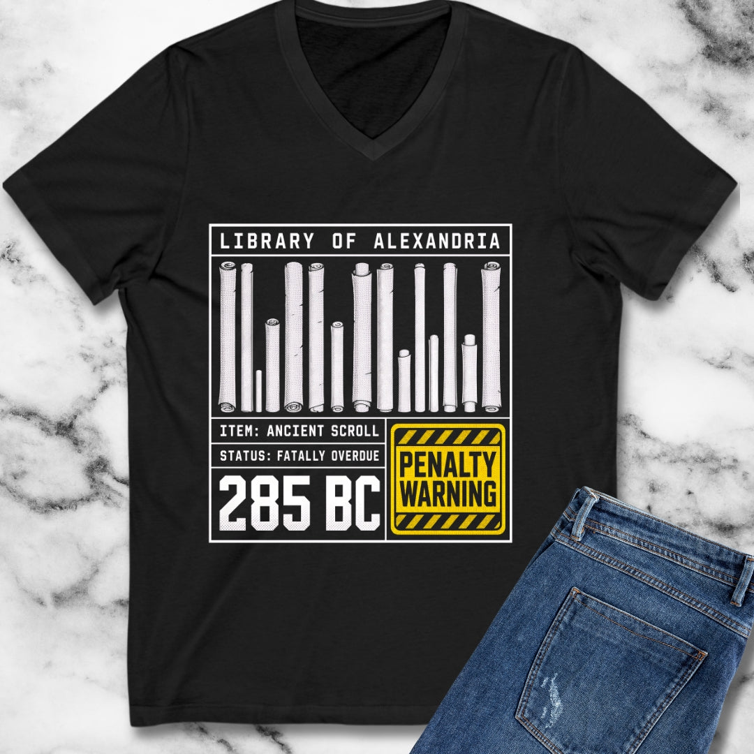 Library of Alexandria Fatally Overdue Scroll V-Neck
