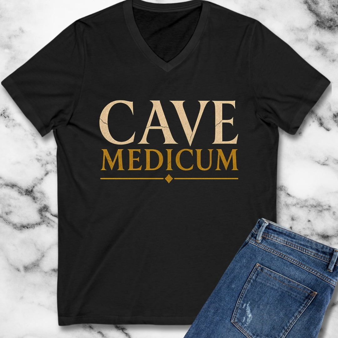Carved Style Cave Medicum Beware the Doctor V-Neck